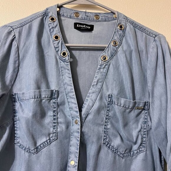 BEBE BLOUSE DENIM BUTTOM DOWN SIZE S - Picture 3 of 16